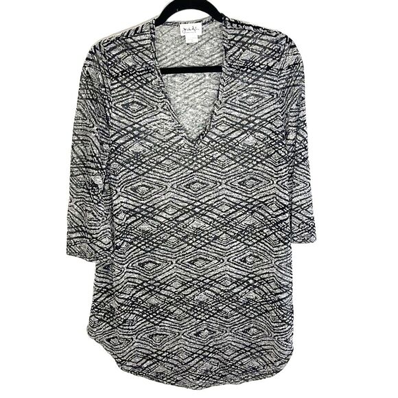 Jordan Taylor Patterned Print 3/4 Sleeve Sheer Tunic Swim Cover Black  Medium - Picture 1 of 7